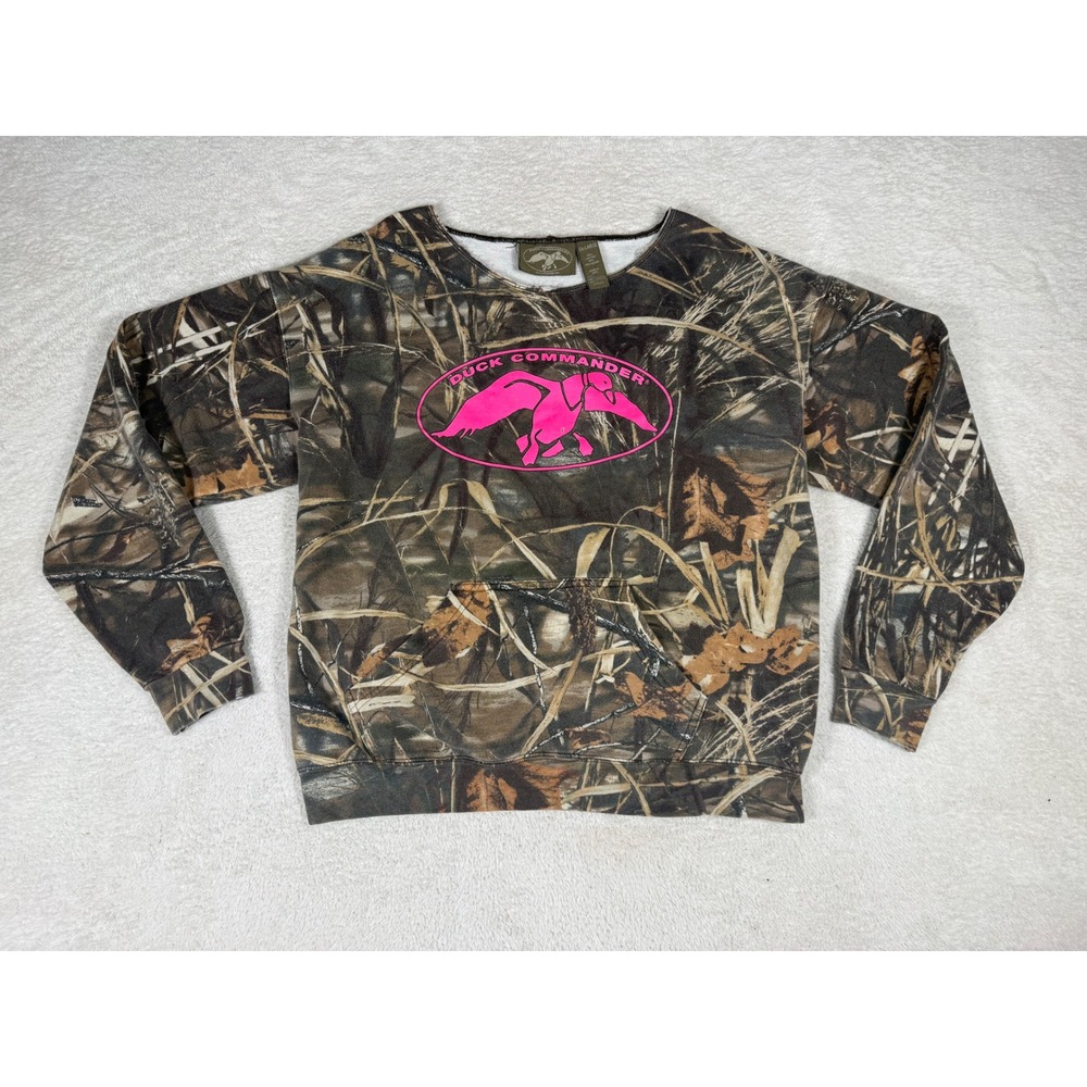 Duck Commander Sweatshirt Womens XXL Camo Good Pink Logo Pouch Pocket Gorpcore